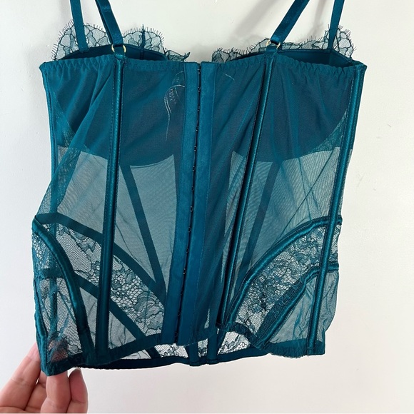 Victorias Secret Corset Bustier 34C Emerald Green Lace Adjustable Straps Stretch - Picture 5 of 7